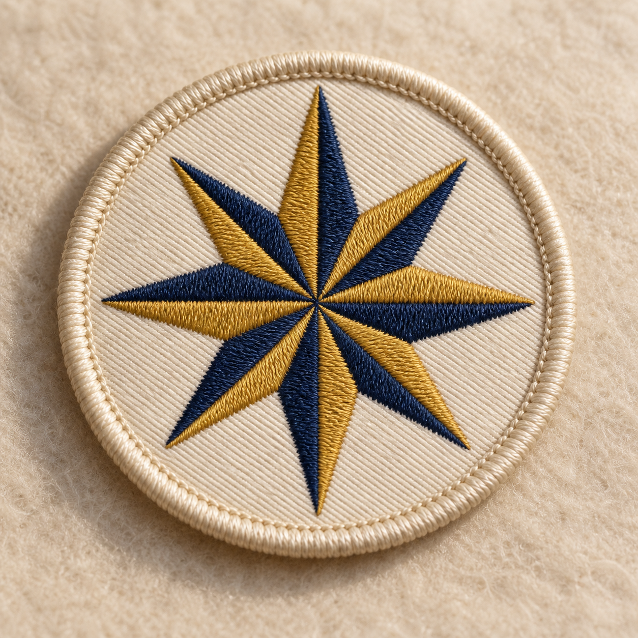 Illustrative cream, navy and gold embroidered patch